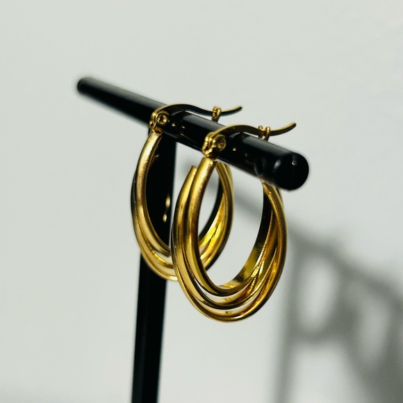 18k Gold Plated Stainless Steel Triple Hoop Earrings - Picture 2 of 3